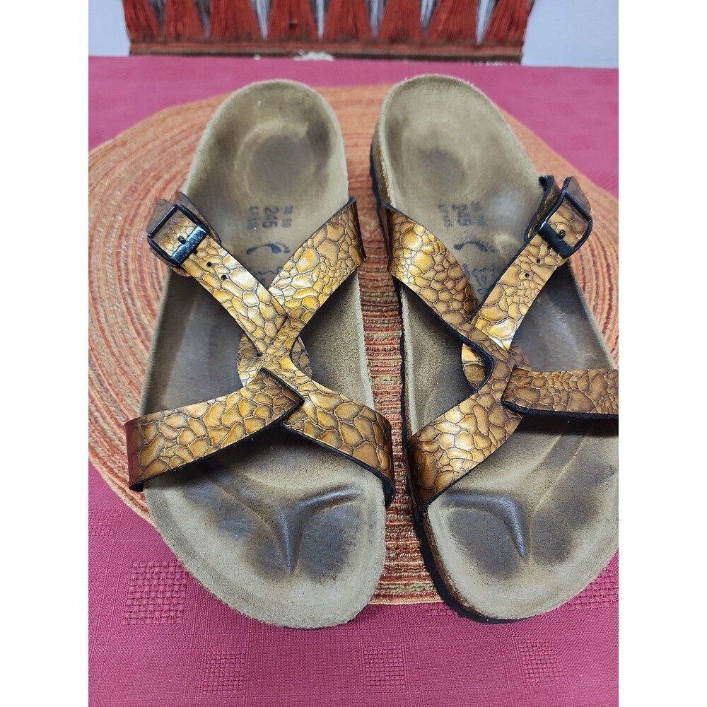Birkenstock Birki's Bronze Mock Croc Sylt Slide Sandals US 7 EU 38 Birko-Flor